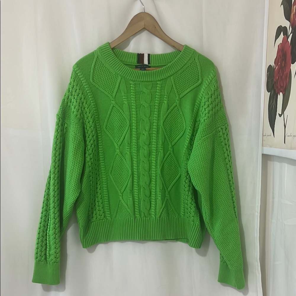 Tommy Hilfiger Used Green 60% Cotton Long Sleeve Sweater